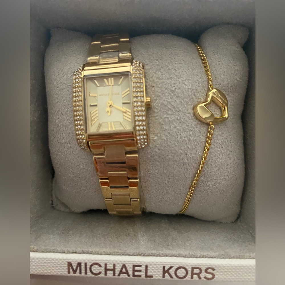 Michael Kors Mini Emery Pavé Gold-Tone Watch and Bracelet Gift Set
